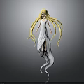 3D Female Character With Long Blonde Hair And White Flowing Dress On Gradient Background