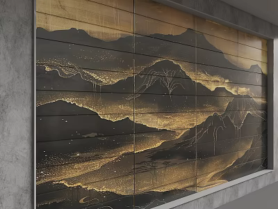 Elegant Interior Background Wall with Gold Black Mountain Pattern Stone Panels and Soft Light Effect 3d model
