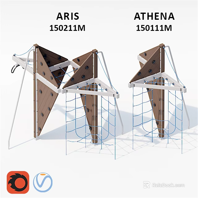 Outdoor Garden Climbing Structure With Wooden Panels Metal Frame And Ropes Netting 3d model 