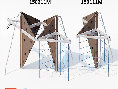 Outdoor Garden Climbing Structure With Wooden Panels Metal Frame And Ropes Netting 3d model