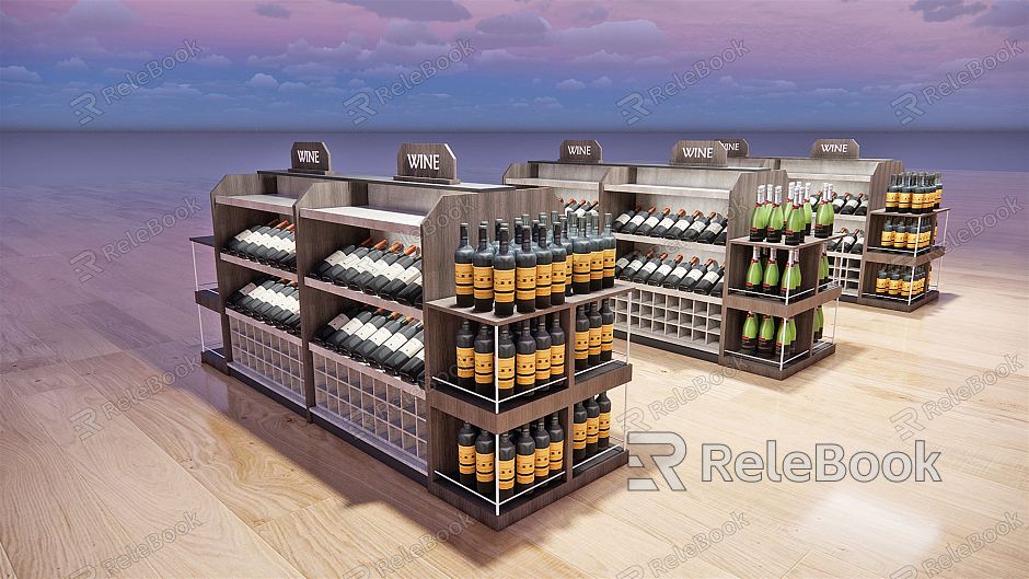 Modern Shelf Supermarket Convenience Store Nakajima Wine Cabinet Shelf model