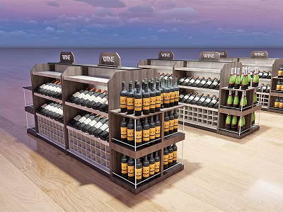 Organized Multi Layer Display Shelves With Bottled Beverages And Beer In Retail Store 3d model