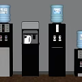Modern Standing Water Dispensers in Various Styles with Blue Water Bottles