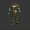 Character Creature Themed Outfit Design Featuring Green Brown Armor And Intricate Details