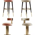 Modern Velvet Bar Stools With Gold Metal Legs And Pink Beige Seats