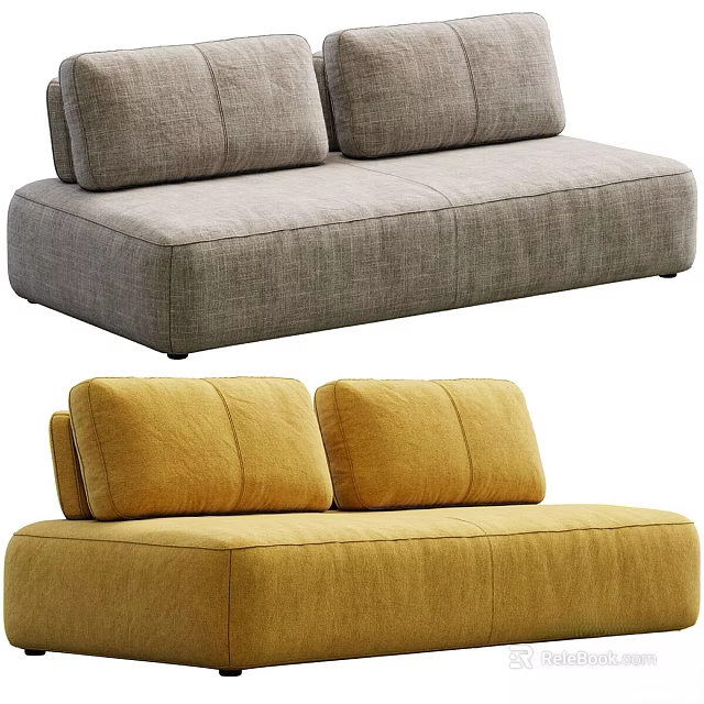 Two Seater Sofa in Grey and Yellow Modern Fabric with Minimalist Design 3d model 