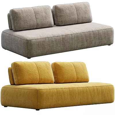 Two Seater Sofa in Grey and Yellow Modern Fabric with Minimalist Design 3d model