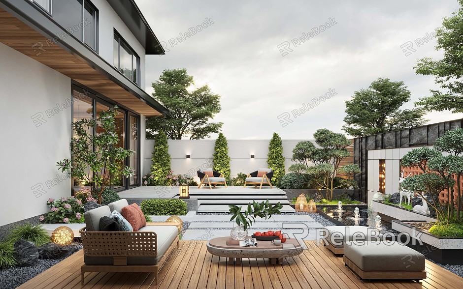 Courtyard landscape landscape plant home courtyard villa courtyard outdoor sofa waterscape landscape wall model