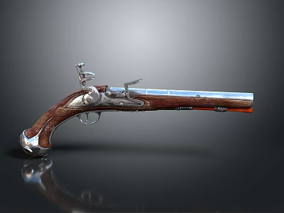 Intricate Carved Antique Pistol With Wooden Stock And Metal Components Detailed Sculptural Design 3d model