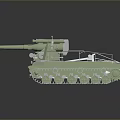 Green Military Tank 3D Model With Long Barrel Tracks And Turret Structure