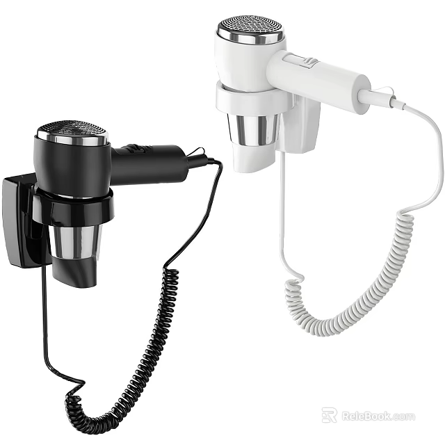 Wall Mounted Black And White Hairdryers With Coiled Cords For Daily Use 3d model 