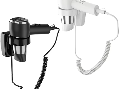 Wall Mounted Black And White Hairdryers With Coiled Cords For Daily Use 3d model