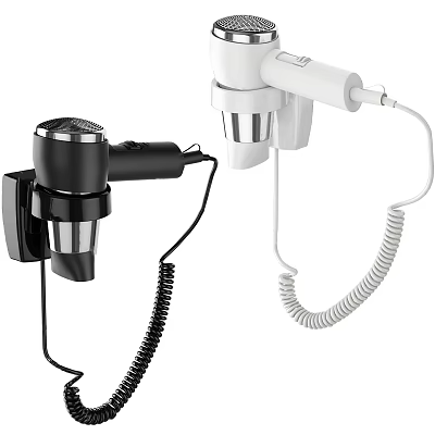Wall Mounted Black And White Hairdryers With Coiled Cords For Daily Use 3d model