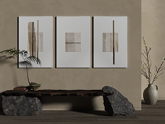 Triptych of Quiet Wind Decorative Painting Combination 3d model