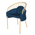 Navy Blue Velvet Leisure Chair With Gold Metal Frame And Curved Backrest