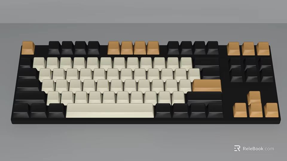 Mechanical Computer Keyboard With Black White Tan Keycaps And Colorful Design 3d model 