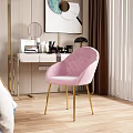 Modern Dressing Table With Pink Velvet Chair And Gold Legs Cosmetics Mirror And Table Lamp