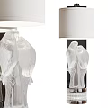 Pair Of Transparent Glass Wall Lamps With Carved Parrot Design And White Lampshades