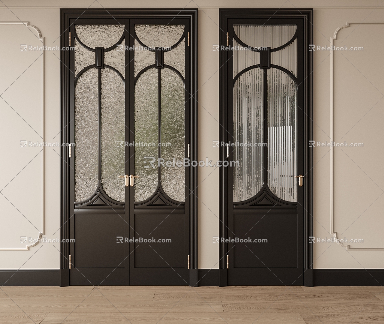 French Door Middle Ancient Solid Wood Double Open Glass Door Single Open Door 3d model