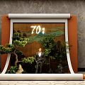 Traditional Scroll Display With 70 Years Landscape Pine Tree Green Plants And Man In Suit