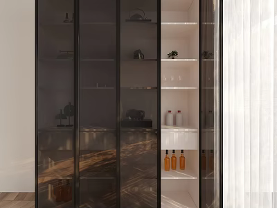 Elegant Modern Wine Cabinet With Glass Doors Holding Wine Bottles And Interior Lighting 3d model