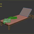 Pink Lounge Chair With Wooden Frame And Green White Towels On Gray Background