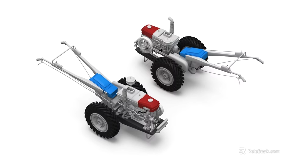 Utility Vehicles Two Models With Red Blue Components Large Black Wheels And Agricultural Design 3d model 