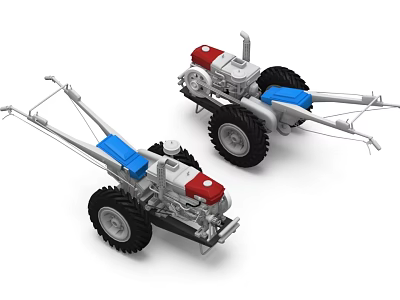 Utility Vehicles Two Models With Red Blue Components Large Black Wheels And Agricultural Design 3d model