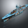 Detailed Military Battleship with Turrets Naval Design and Blue Hull Warship Structure