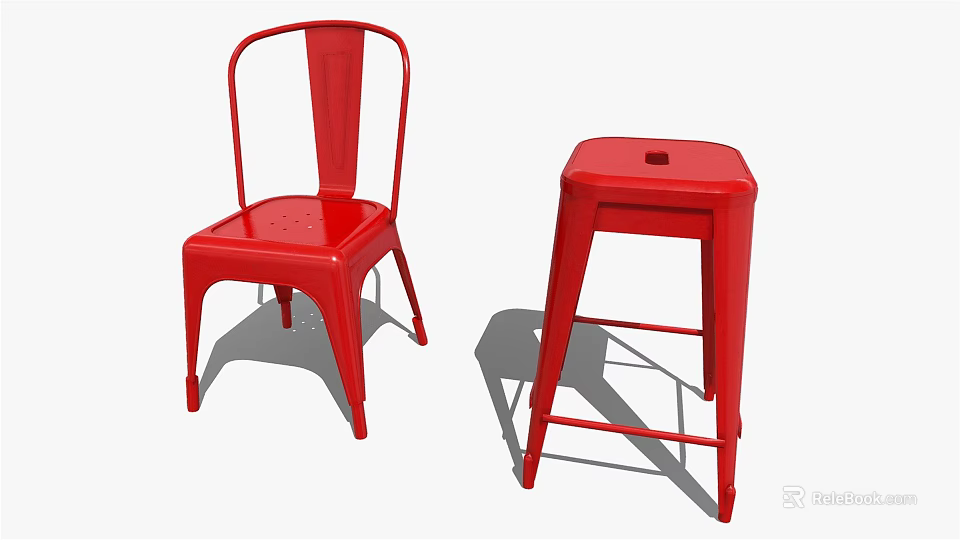 Red Metal Leisure Chair And Stool Modern Design For Casual Seating 3d model 