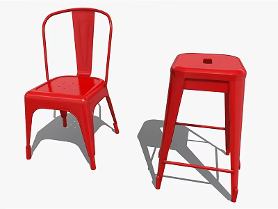 Red Metal Leisure Chair And Stool Modern Design For Casual Seating 3d model