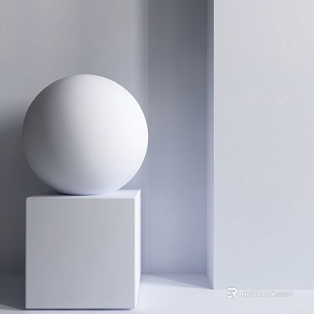 Minimalist White Sphere Component Placed on Cubic Base in Clean Background 3d model