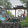 Traditional Chinese Garden Landscape With Pavilion Pond Rockery Green Plants And Stone Path