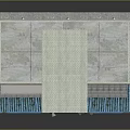 Multi Story Building Model With Red Gray Walls And Blue Awnings Windows Doors