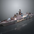 Military Warship With Camouflage Paint Radar Equipment And Number 82