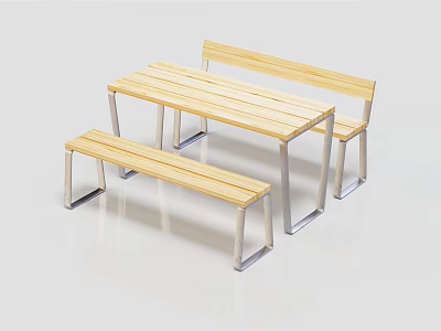 Modern Wooden Dining Table Set With Metal Legs And Two Benches 3d model