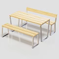 Modern Wooden Dining Table Set With Metal Legs And Two Benches