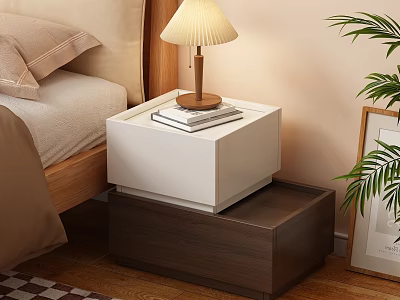 Modern Bedside Nightstand With Wooden Base White Top Lamp And Books 3d model