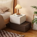 Modern Bedside Nightstand With Wooden Base White Top Lamp And Books