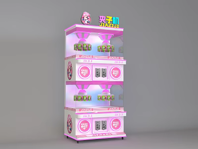 Pink Two Tiered Claw Machine With Cartoon Decoration On Top And Coin Slots 3d model