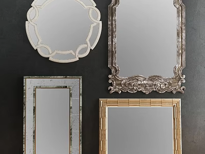 Various Decorative Mirrors With Ornate And Modern Frames On Dark Wall 3d model