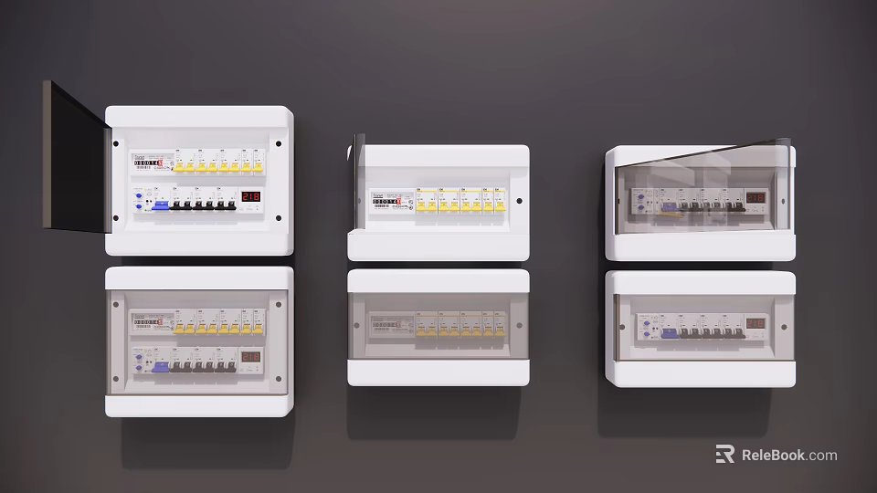 Modern White Switch Panels with Multiple Button Layouts and Indicators 3d model