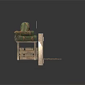Modern Scene With Bench Green Backpacks Tablet And Wooden Crate