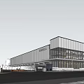 Modern Industrial Factory Building Exterior With Large Glass Windows Metal Cladding And Green Landscaping