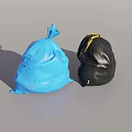 Blue And Black Plastic Trash Bags With Drawstring Closure On Gray Surface 3d model