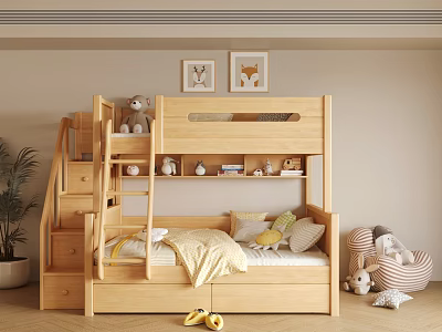 Children's Bed Bunk Bed Bunk Bed Solid Wood Bed High and Low Bed Multifunctional Bed Children's Bed Children's Room Log Style Children's Bed 3d model