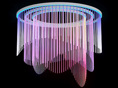Modern Circular Chandelier With Colorful Hanging Stripes And LED Lighting 3d model