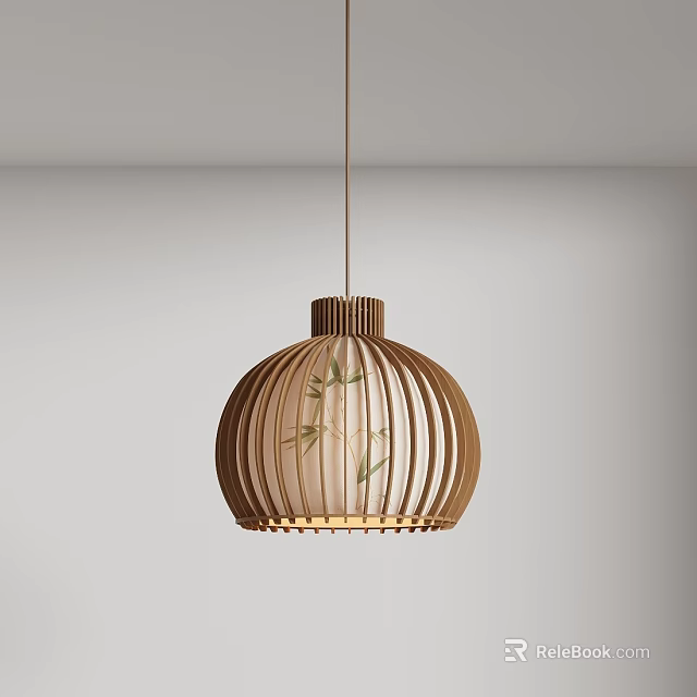 Natural Style Wooden Chandelier With Bamboo Strips And Round Spherical Design 3d model 