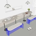 Modern Public Chairs With Blue Frames White Cushions And Tables In Indoor Space 3d model