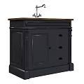 Black Traditional Washstand with Ornate Columns Cabinet Drawers and Carved Top Details